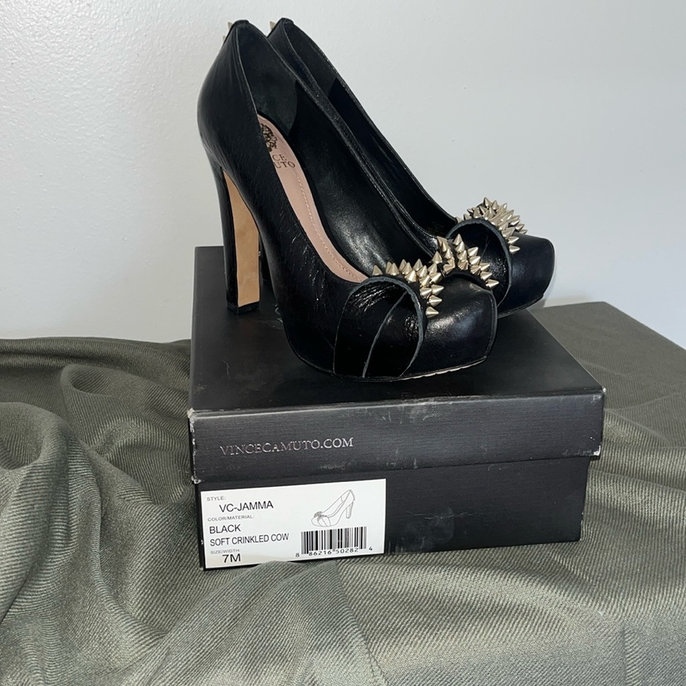 Black Hidden Platform Studded Pumps